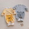 Baby 3D Bear Graphic Striped Design Long Sleeve Jumpsuit - 66 (3-6M) - Grey