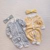 Baby 3D Bear Graphic Striped Design Long Sleeve Jumpsuit - 66 (3-6M) - Grey