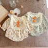 Baby Girl Vintage Flower Print Pattern Big Lace Design Sweet Bodysuit - 66 (3-6M) - Apricot