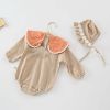 Baby Girl Floral Embroidery Pattern Long Sleeves Autumn Princess Bodysuit With Hat - 66 (3-6M) - Coffee