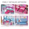 Wooden Dollhouse with Furniture 4-Rooms, with 18 Pcs Furniture & Accessories for Kids, Pink - as Pic