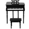 30-Key Kids Piano Keyboard Toy with Bench Piano Lid and Music Rack - black