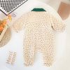 Baby Girl Flower Print Mesh Patchwork Fleece Thickened Romper - 66 (3-6M) - Apricot