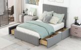 Full Size Upholstery Platform Bed with Four Drawers on Two Sides, Adjustable Headboard, Grey(Old SKU: WF291773EAA) - as Pic