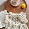 Baby Floral Print Lace Ruffle Design Sleeveless Onesies - 66 (3-6M) - Apricot