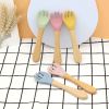 Baby Food Grade Wooden Handles Silicone Spoon Fork Cutlery - Average Size (0-8Y) - White