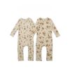 Baby Floral Print Pattern Long Sleeve Comfy Cotton Jumpsuit - 66 (3-6M) - Apricot