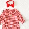 Baby Girl Striped Graphic Carrot Patches Design Lapel Long Romper - 66 (3-6M) - Red