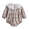 Baby Girl Plaid Pattern Lapel Design Long Sleeved Onesies - 66 (3-6M) - Coffee