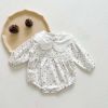 Baby Girl Floral Graphic Hollow Carved Mesh Doll Neck Long Sleeves Bodysuit - 66 (3-6M) - White