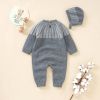 Baby Solid Color Vintage Style Embroidered Design Long Sleeve Knitted Jumpsuit - 59 (0-3M) - Green