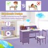 Kids Wooden Writing Furniture Set with Drawer and Storage Cabinet - Purple