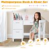 Kids Wooden Writing Furniture Set with Drawer and Storage Cabinet - White