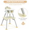 4 in 1 Baby Convertible Toddler Table Chair Set with PU Cushion - beige