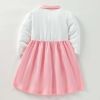 Baby Girl Bow Emrboidered Pattern Polo Neck Strried Dress - 90 (12-24M) - Pink