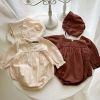 Baby Girl 1pcs Embroidered Pattern Lace Collar Square Neck Bodysuit With Hat - 66 (3-6M) - Apricot