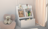 Kids Bookshelf with Drawer and Wheels, Children's Book Display, Wooden Bookcase, Toy Storage Cabinet Organizer, White - as Pic