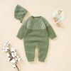 Baby Solid Color Vintage Style Embroidered Design Long Sleeve Knitted Jumpsuit - 59 (0-3M) - Green