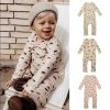 Baby Floral Print Pattern Long Sleeve Comfy Cotton Jumpsuit - 66 (3-6M) - Apricot