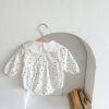 Baby Girl Floral Graphic Hollow Carved Mesh Doll Neck Long Sleeves Bodysuit - 66 (3-6M) - White