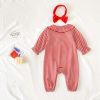 Baby Girl Striped Graphic Carrot Patches Design Lapel Long Romper - 66 (3-6M) - Red