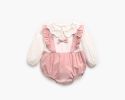 Baby Girl False 1 Pieces Design Petal Collar Design Bow Patched Bodysuit Onesies - 66 (3-6M) - Pink