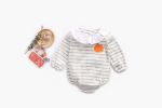 Baby 1pcs Cartoon Orange Print Striped Pattern Ruffle Neck Onesies - 66 (3-6M) - Grey