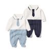 Baby Boy Striped Patchwork Pattern Tie Dye Design Lapel Convered Jumpsuit - 59 (0-3M) - Black