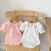 Baby Girl Embroidered Design Lapel Simple Style Onesies - 66 (3-6M) - Beige