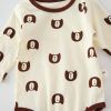 Baby 1pcs Cartoon Bear & Calf Graphic Long Sleeved Soft Bodysuit With Hat - 66 (3-6M) - Brown