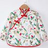 Chinese Style Baby Eating Bibs Inner Waterproof Kids Apron Girls Long Sleeve Painting Eating Smock,Green Red Leaves - Default