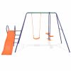 Swing Set with Slide and 3 Seats Orange - Orange