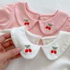 Baby Girl Embroidered Design Lapel Simple Style Onesies - 66 (3-6M) - Beige