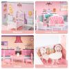 Wooden Dollhouse for Kids with 24 pcs Furniture Preschool Dollhouse House Toy for Kids, S - as Pic