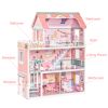 Wooden Dollhouse for Kids with 24 pcs Furniture Preschool Dollhouse House Toy for Kids, S - as Pic