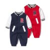 Baby Letter Embroidered Pattern Long Sleeves Baseball Rompers - 59 (0-3M) - Navy Blue (Dark Blue)