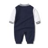 Baby Letter Embroidered Pattern Long Sleeves Baseball Rompers - 59 (0-3M) - Navy Blue (Dark Blue)