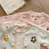 Baby Girl Flower Embroidered Pattern Button Front Design Knit Bodysuit - 66 (3-6M) - Pink