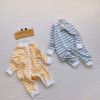 Baby 3D Bear Graphic Striped Design Long Sleeve Jumpsuit - 66 (3-6M) - Grey