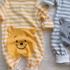 Baby 3D Bear Graphic Striped Design Long Sleeve Jumpsuit - 66 (3-6M) - Grey