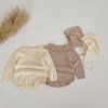 Baby Solid Color Thin Style Knit Onesies With Hats Sets - 66 (3-6M) - Brown