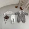 Baby 1pcs Plaid Pattern Lapel Design Quilted Warm Rompers - 66 (3-6M) - Brown