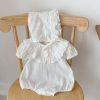 Baby Solid Color Flower Patched Design Onesies With Hat - 66 (3-6M) - White