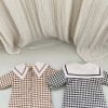 Baby 1pcs Plaid Pattern Lapel Design Quilted Warm Rompers - 66 (3-6M) - Brown