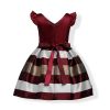 Baby Girl Striped Pattern V-Neck Western Style Formal Dress - 100 (2-3Y) - Red