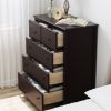 Dresser; Modern Dresser of 5 Drawers; Dresser Chest with Easy Pull Handle for Bedroom; White Finish - Brown - Wood