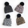 Leopard Print Baby Infant Beanie Knit Warm Winter POM Skull Cap Hat - gray