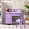 Kids Wooden Writing Furniture Set with Drawer and Storage Cabinet - Purple