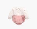 Baby Girl False 1 Pieces Design Petal Collar Design Bow Patched Bodysuit Onesies - 66 (3-6M) - Pink