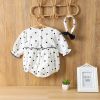 Baby Girl Polka Dot Pattern Bow Decoration Bodysuit With Headband - 66 (3-6M) - White